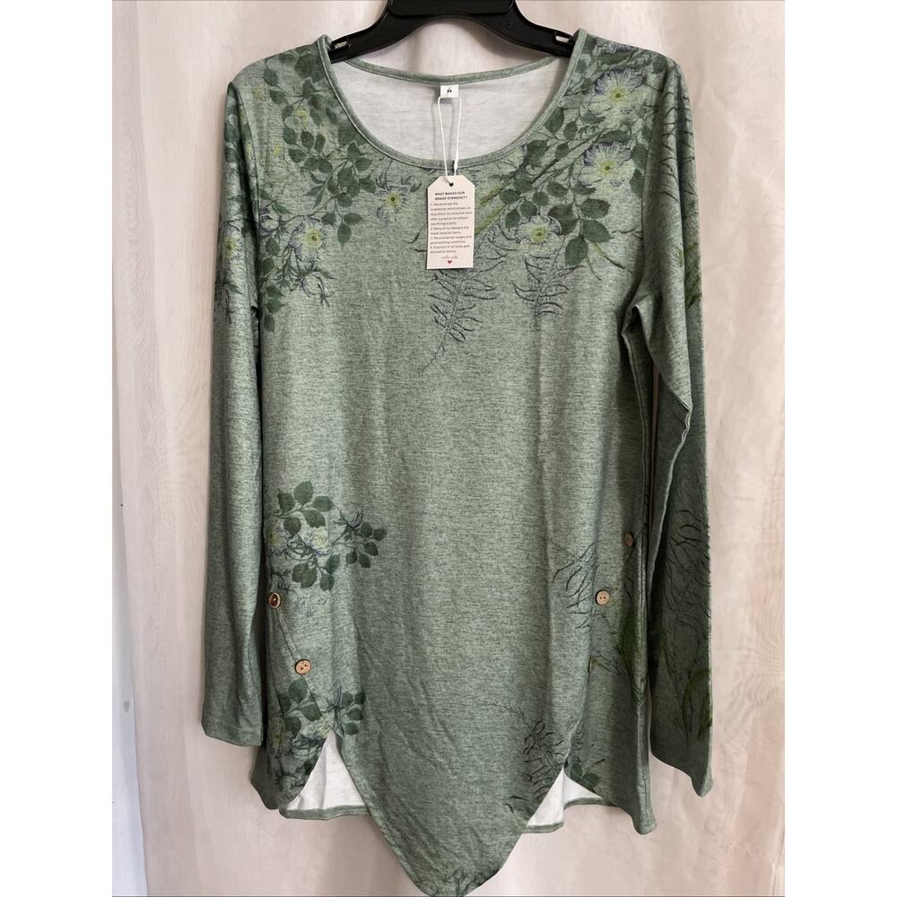 NWT Made With love Medium Light Weight Long‎ Tunic T-shirt Dress Shirt Green